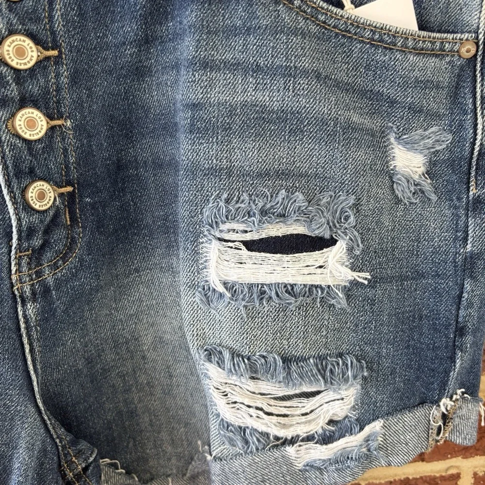 Kancan Denim Shorts Womens 3XL Blue‎ Button Front High Rise Rolled Cuff